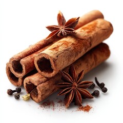 Cinnamon Sticks And Spices Against White Background