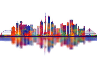 Obraz premium Wuhan China Skyline. Cityscape Skyscraper Buildings Landscape City Downtown Abstract Landmarks Travel Art