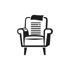 Fototapeta premium Simple Black Icon of an Armchair with a Sheet of Paper furniture symbol
