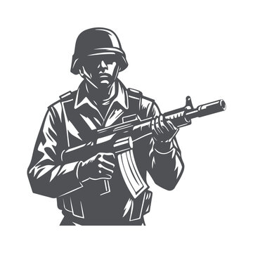 soldier holding rifle monochrome style clip art preview