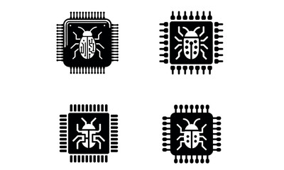 Fototapeta premium Computer bug icon vector illustration with microchip and virus symbol 