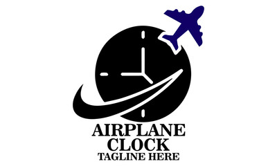 Logo featuring an airplane circling a clock face vector illustration, time travel airplane logo symbol design vector illustration