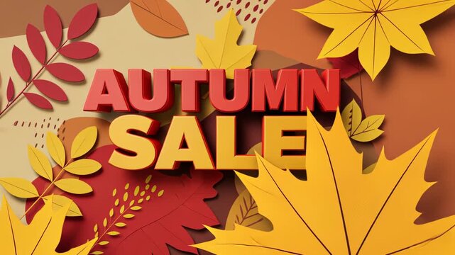 Autumn sale promotion with falling leaves in vibrant seasonal colors - Powered by Adobe