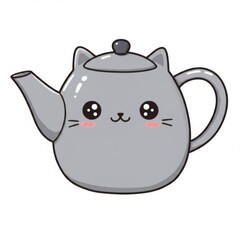 Cute Grey Cat Teapot Cartoon Illustration