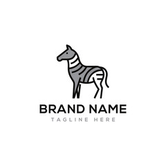 Zebra Logo with Striped Body and Brand Name Text on White Background stripes animal
