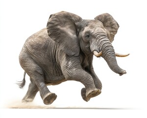 Obraz premium Elephant Running. African Female Elephant Jumping and Running in Wildlife Safari