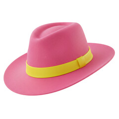 Pink Fedora Hat with Yellow Ribbon on Transparent Background Elegant and Stylish
