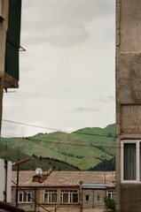 Green Hills Framed Between Apartment Buildings Vanadzor, Armenia