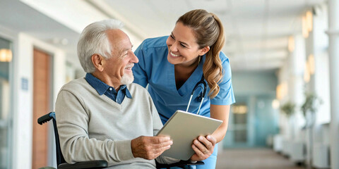 Obraz premium nurse helping senior patient in hospital