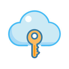 Key symbolizing cloud security against a blue cloud backdrop
