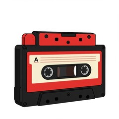 Obraz premium Red and Black Cassette Tape Illustration