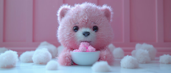 A Sweet Animated Pink Bear Eating a Snack