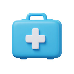 Obraz premium Blue first aid kit with white cross symbol isolated on a transparent background, Concept of medical, international health day 