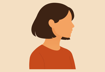 Flat Style Female Profile Side View Short Hair Woman Silhouette Vector Illustration for Avatar, Social Media, and Graphic Design Projects