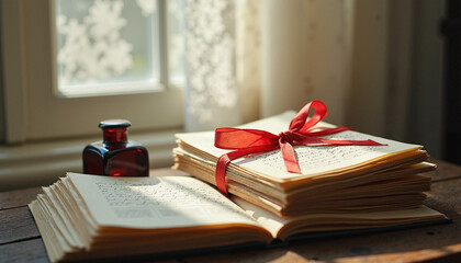 Peaceful and Mysterious Still Life with Letters and Inkwell