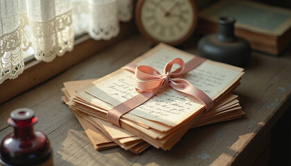 Peaceful and Mysterious Still Life with Letters and Inkwell