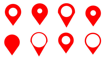 Red Location Pin Icons Set &ndash; Various Map Marker Designs