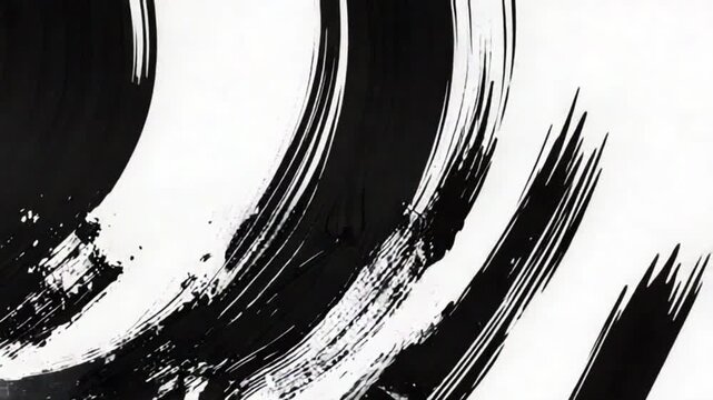 A powerful and expressive black brushstroke in a sweeping arc on a white background