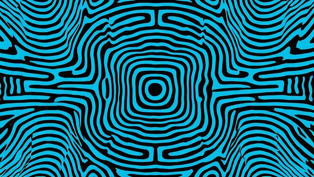 Mesmerizing Abstract Optical Illusion with Curved Turquoise Lines on Black Background Creates Dynamic Pattern - Powered by Adobe