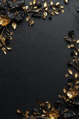 Luxurious floral arrangement in black and gold, set against a textured background, perfect for elegant designs and creative projects.