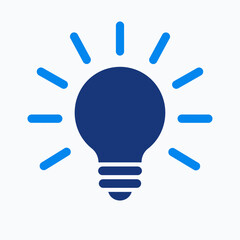 Blue Lightbulb Icon Symbolizing Ideas, Creativity, Innovation, and Solutions on a White Background