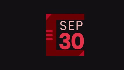 30th September calendar icon animation. Alpha matte with transparent background 4K resolution.