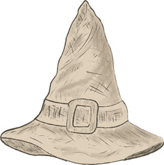 Vintage Hand-Drawn Witch Hat Illustration For Halloween Design