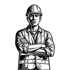Strong Builder Man Portrait Confident Pose Protective Safety Gear Construction Worker silhouette
