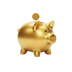 Golden Piggy Bank with Falling Coin in a Transparent Background Illustration