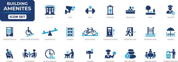 Building amenities icon set.