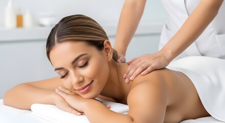 Obraz premium Woman Receiving a Relaxing Massage at Spa | Wellness Treatment for Stress Relief and Beauty Marketing