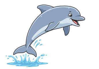 Cartoon Dolphin Leaping from Water with Splash