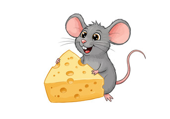 Cartoon Mouse Holding a Piece of Cheese