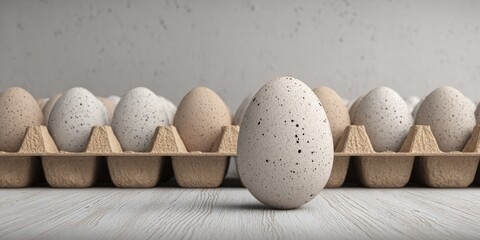 Cardboard egg carton with speckled eggs
