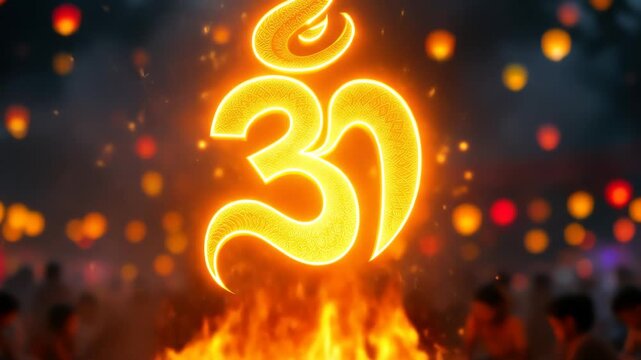 sacred om symbol over bonfire spirituality