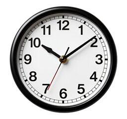 Black Analog Clock with White Face and Black Hands, Transparent Background, Modern Minimalist Design Element