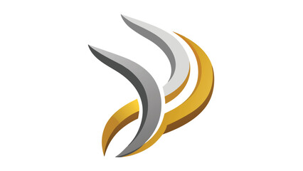 Obraz premium Abstract 3D Golden and Silver Swoosh Logo on White Background symbol