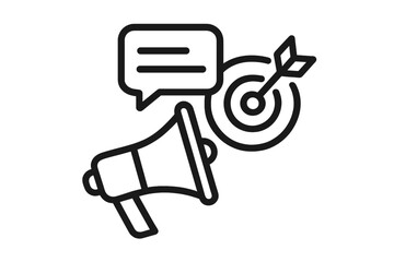 Marketing concept with megaphone, speech bubble, and target communication strategy icons