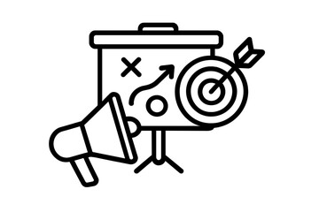 Marketing strategy concept with target, megaphone, and presentation marketing strategy icons