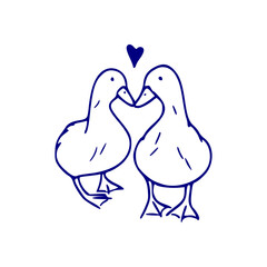 romantic duck couple with love symbol