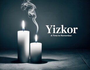 Two memorial candles with rising smoke, symbolizing Yizkor remembrance ritual on dark background