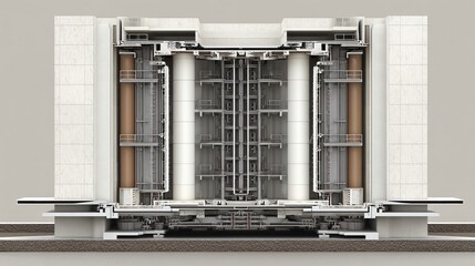 近未来的な高層ビル建築の断面図: 構造とデザインの詳細