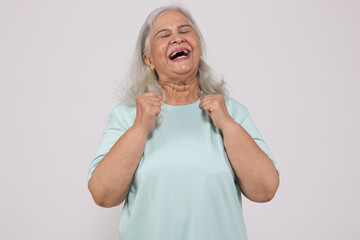 Happy old woman portraits. Beautiful picture of indian  gracious senior woman grandmother in light...