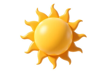 Bright Yellow Sun with Radiant Rays on Transparent Background, 3D Realism Graphic for Web Design
