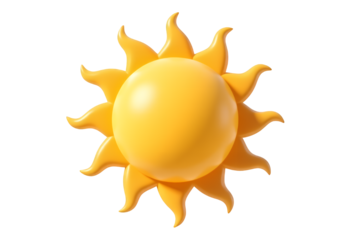Bright Yellow Sun with Radiant Rays on Transparent Background, 3D Realism Graphic for Web Design
