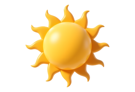 Bright Yellow Sun with Radiant Rays on Transparent Background, 3D Realism Graphic for Web Design - Powered by Adobe