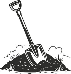 Hand-drawn silhouette art of a shovel and rake vector design