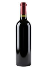 Glossy Crimson Wine Bottle on Transparent Background, 3D Realism Design Element