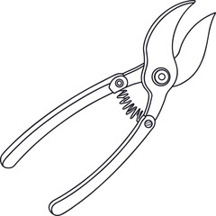 Sharp steel shears, an isolated metal tool with black handles on a white background, ready to cut