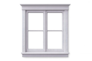 Classic white wooden window frame isolated on transparent background, ideal for architectural visualization and design projects